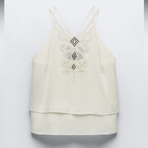 Zara Linen Blend Top With Studs Size XS